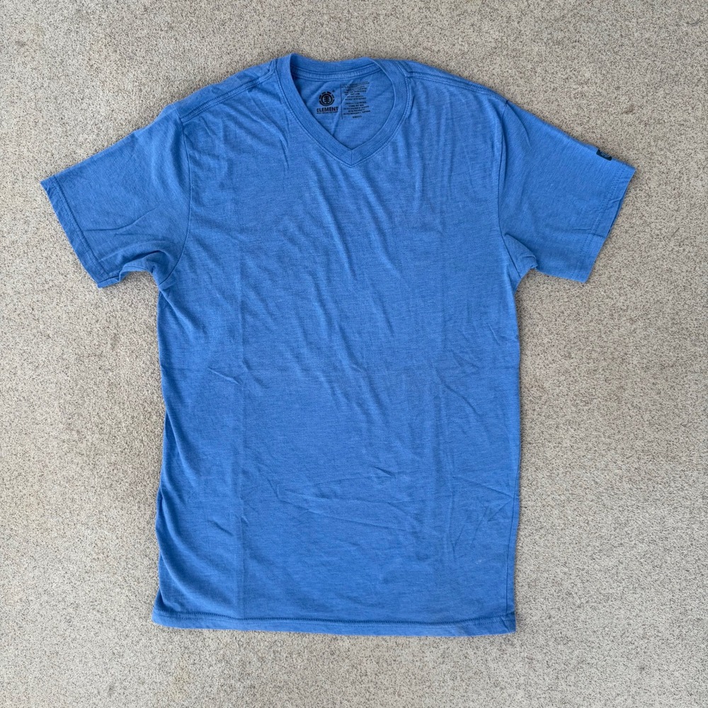 Vintage Element V-Neck Mens Small T-Shirt - Blue Cotton Poly Blend Tee
